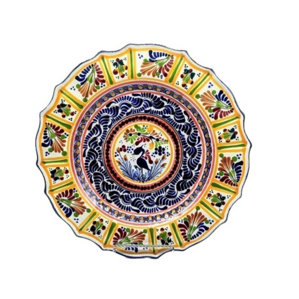 Talavera Mexico Hand-Painted Round Ceramic Serving Platter Tray